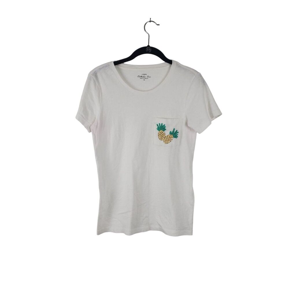 J Crew Collection Tee XS Womens White Pineapple Tee Short Sleeve Crew Neck Casua